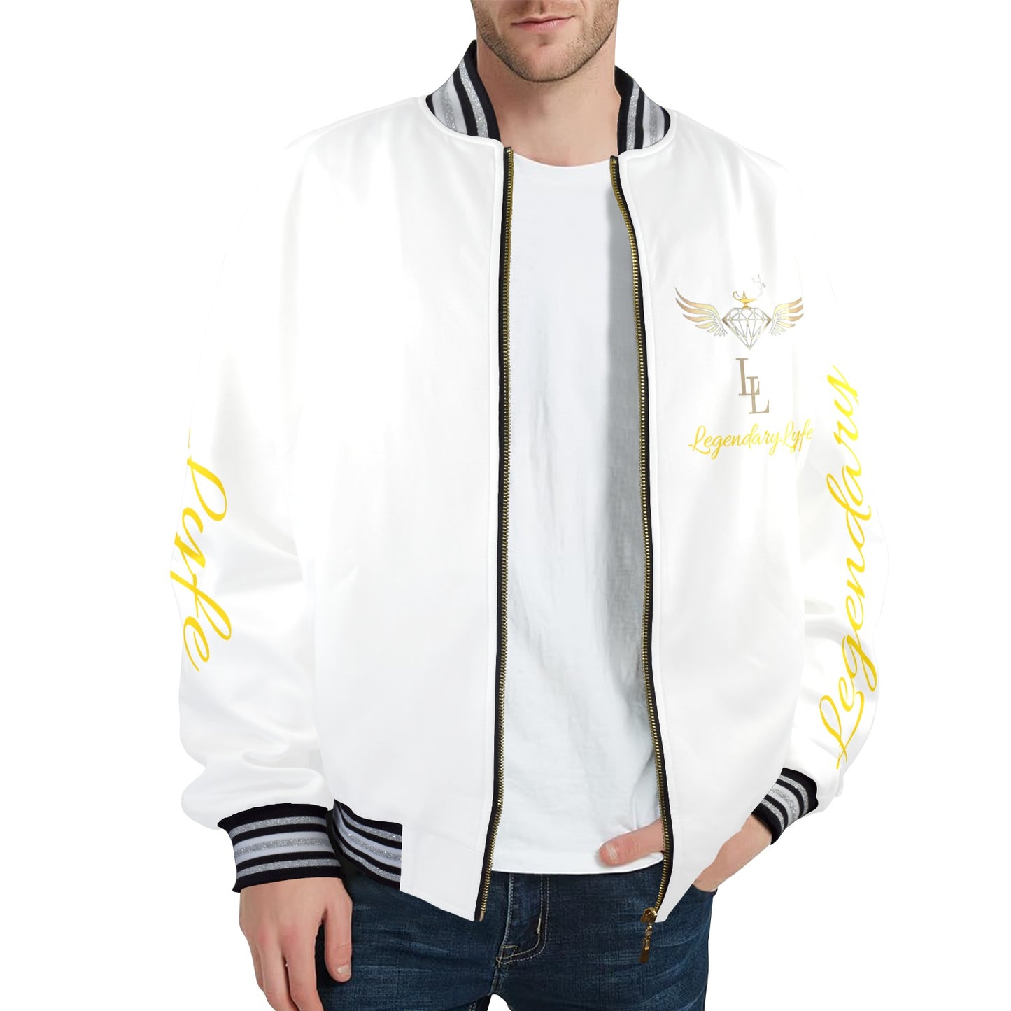 New Men's Striped Trim Bomber Jacket