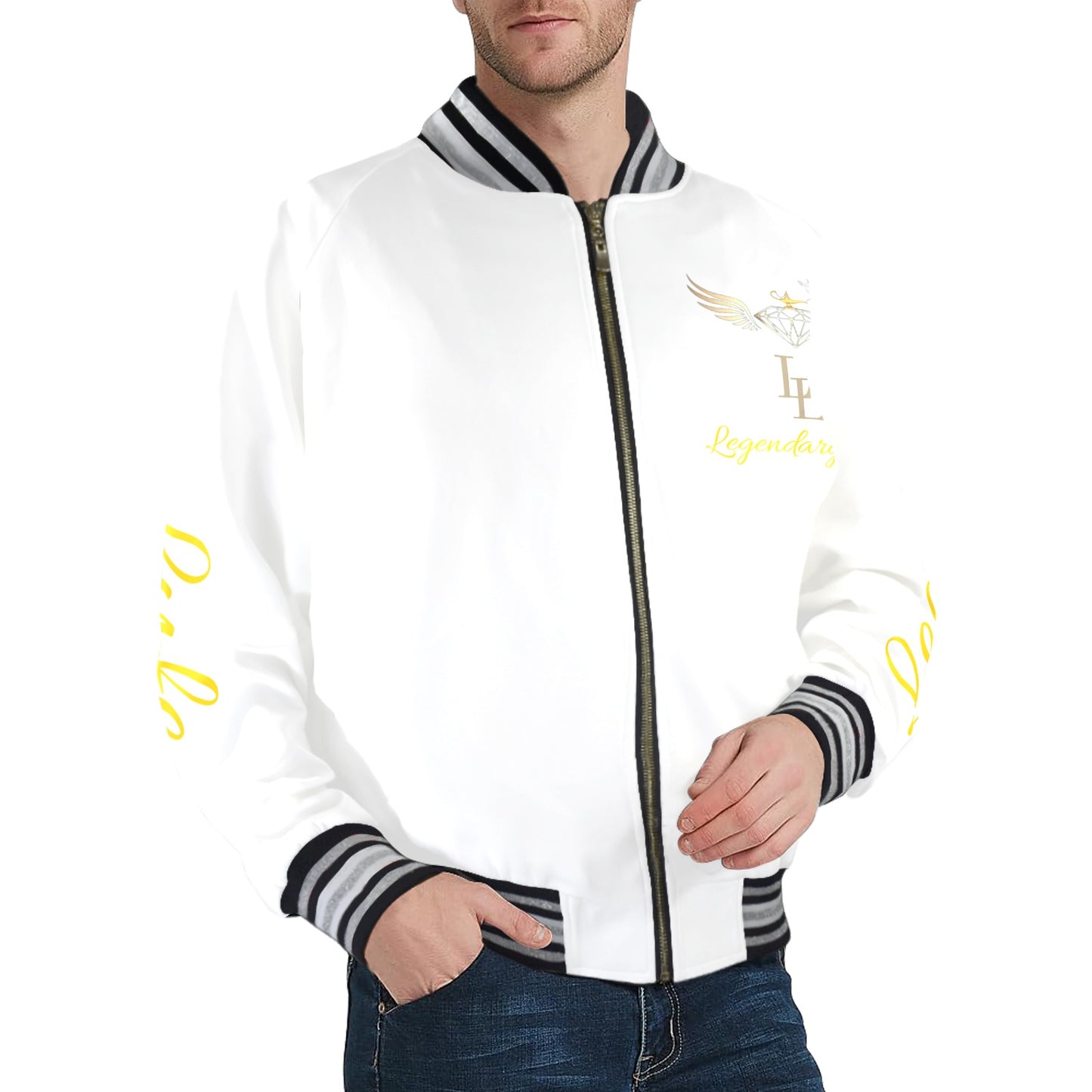 New Men's Striped Trim Bomber Jacket