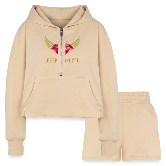 Women’s Legendary Cropped Hoodie & Jogger Short Set - nude